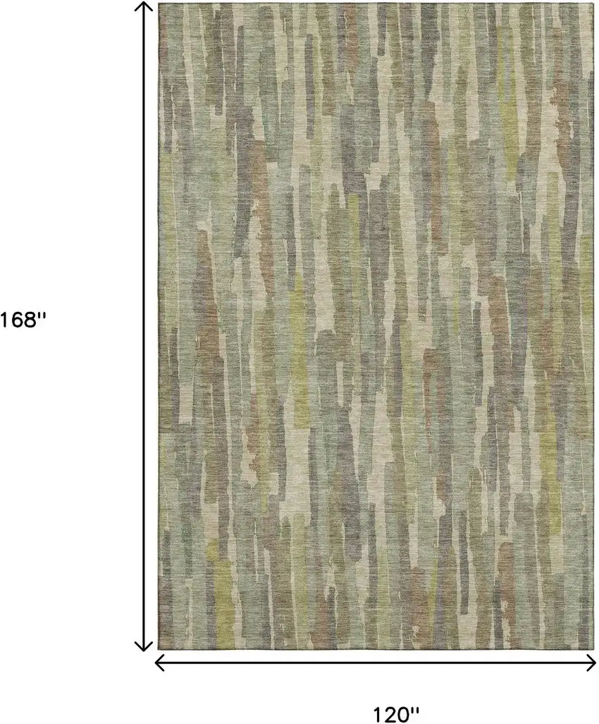 Artichoke Green Copper And Beige Striped Washable Area Rug With UV Protection Photo 9
