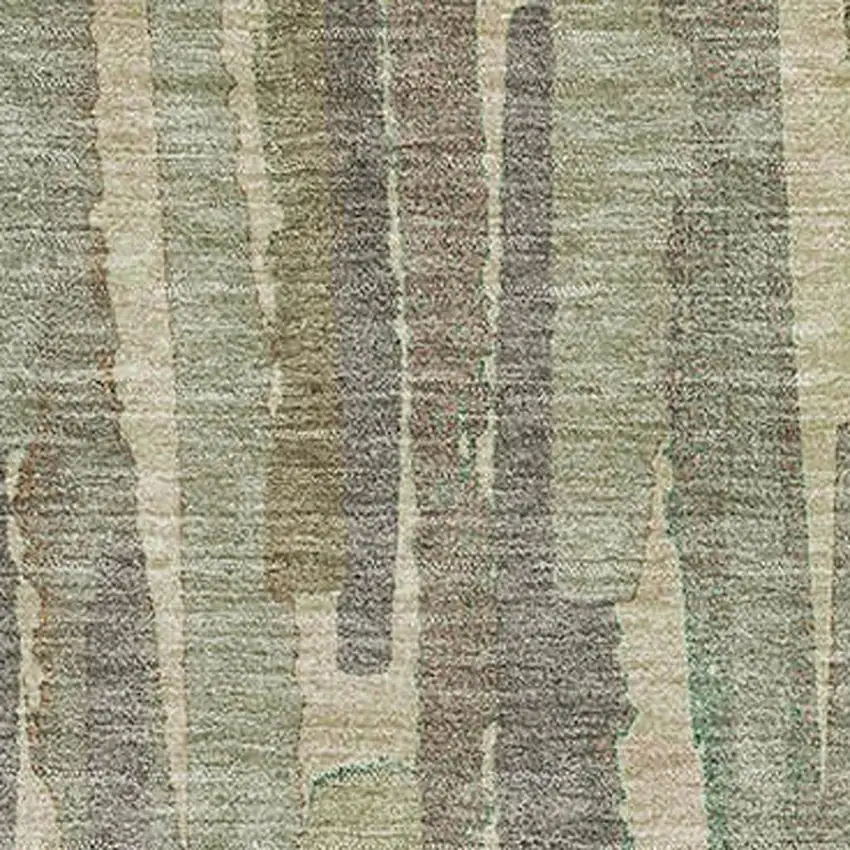 Artichoke Green Copper And Beige Striped Washable Area Rug With UV Protection Photo 2
