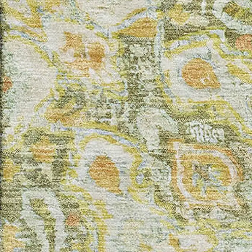 Artichoke Green Copper And Gold Floral Washable Area Rug With UV Protection Photo 2