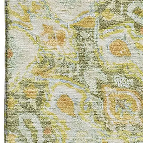 Artichoke Green Copper And Gold Floral Washable Area Rug With UV Protection Photo 2