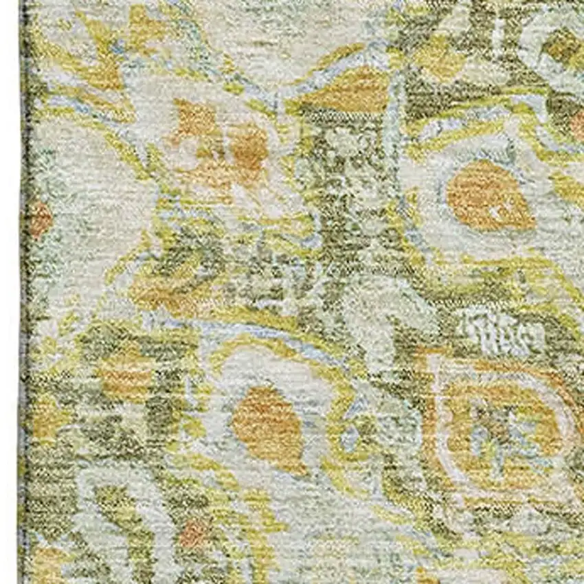 Artichoke Green Copper And Gold Floral Washable Area Rug With UV Protection Photo 2