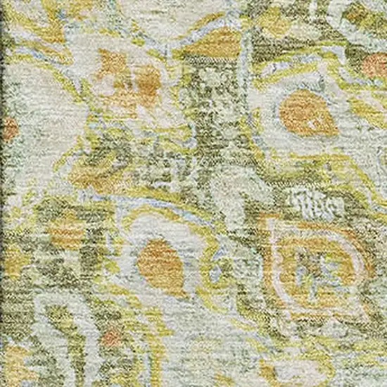 Artichoke Green Copper And Gold Floral Washable Area Rug With UV Protection Photo 2