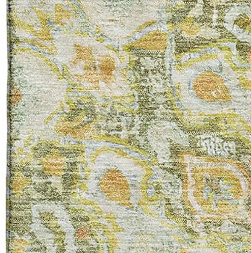 Artichoke Green Copper And Gold Floral Washable Area Rug With UV Protection Photo 2