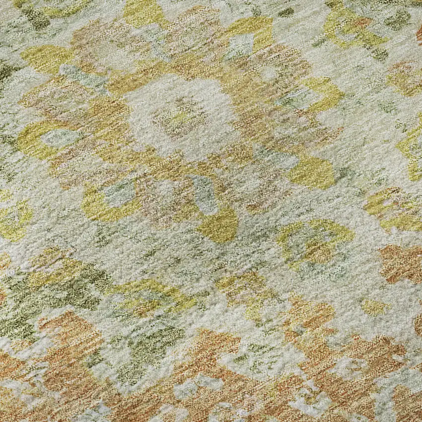 Artichoke Green Copper And Gold Floral Washable Area Rug With UV Protection Photo 9