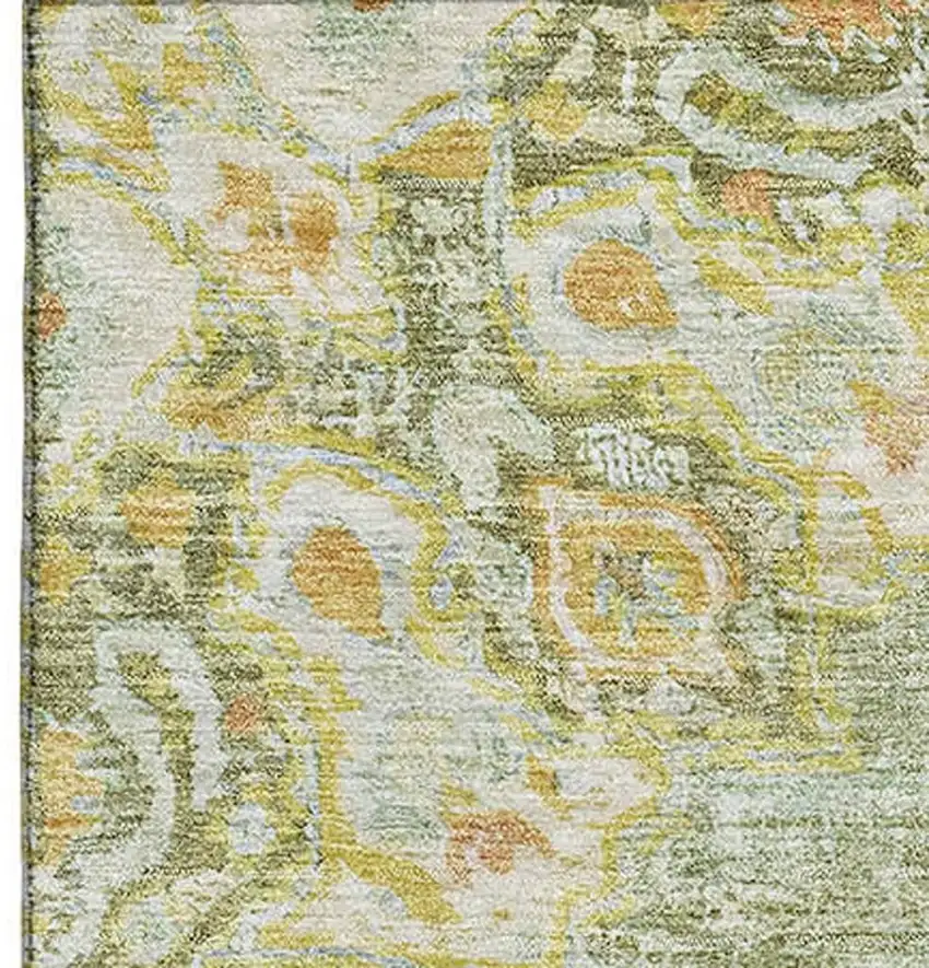 Artichoke Green Copper And Gold Floral Washable Area Rug With UV Protection Photo 3