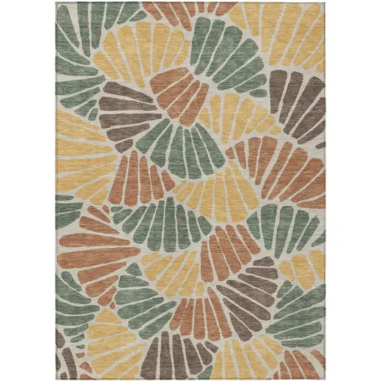 Artichoke Green Copper And Gold Floral Washable Indoor Outdoor Area Rug Photo 1