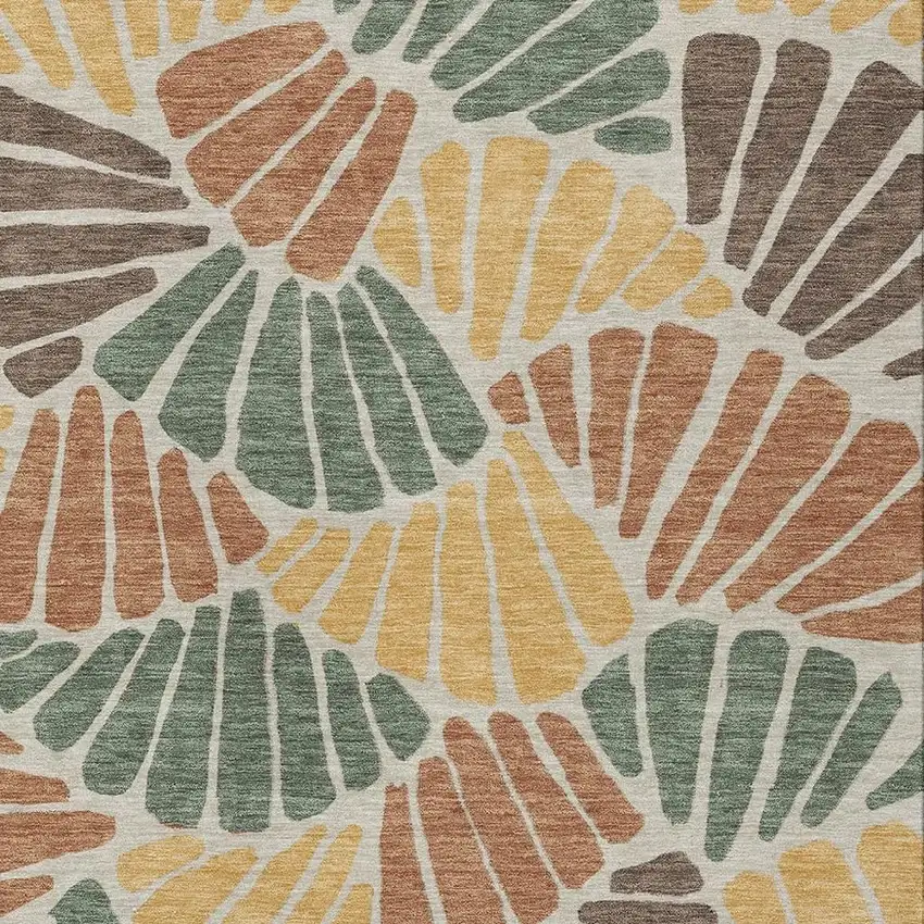 Artichoke Green Copper And Gold Floral Washable Indoor Outdoor Area Rug Photo 2