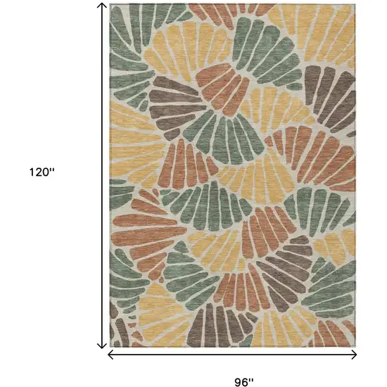 Artichoke Green Copper And Gold Floral Washable Indoor Outdoor Area Rug Photo 7