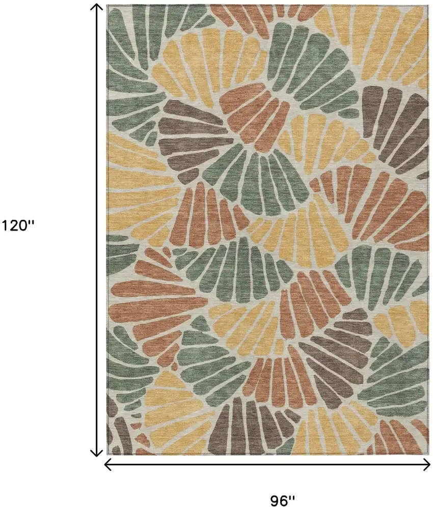 Artichoke Green Copper And Gold Floral Washable Indoor Outdoor Area Rug Photo 7