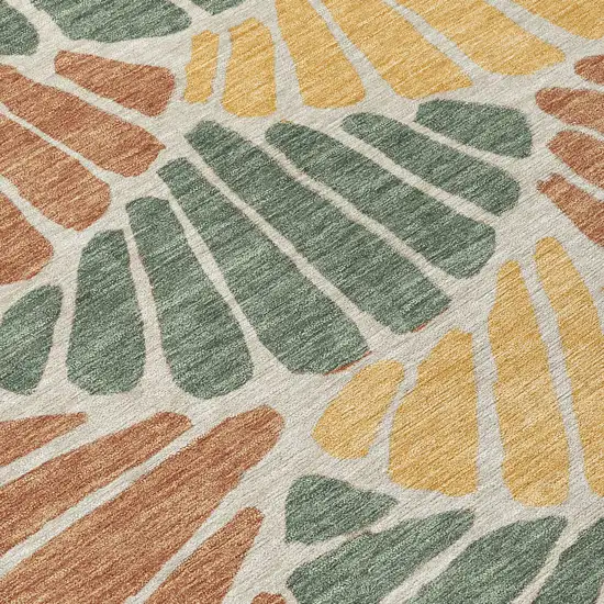 Artichoke Green Copper And Gold Floral Washable Indoor Outdoor Area Rug Photo 6