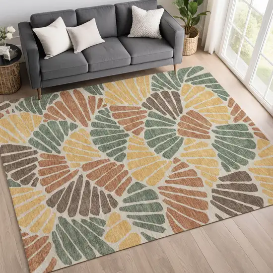 Artichoke Green Copper And Gold Floral Washable Indoor Outdoor Area Rug Photo 5