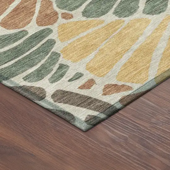 Artichoke Green Copper And Gold Floral Washable Indoor Outdoor Area Rug Photo 5