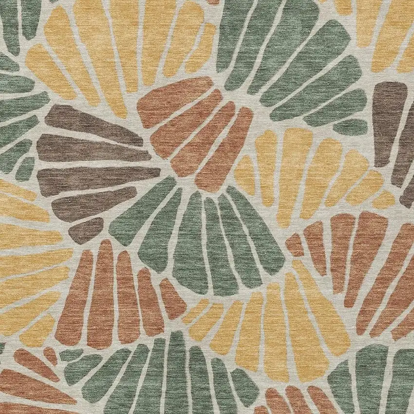 Artichoke Green Copper And Gold Floral Washable Indoor Outdoor Area Rug Photo 2