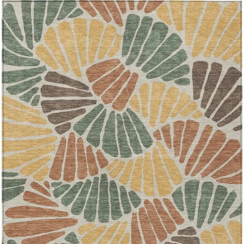Artichoke Green Copper And Gold Floral Washable Indoor Outdoor Area Rug Photo 3