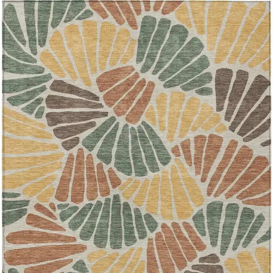 Artichoke Green Copper And Gold Floral Washable Indoor Outdoor Area Rug Photo 3