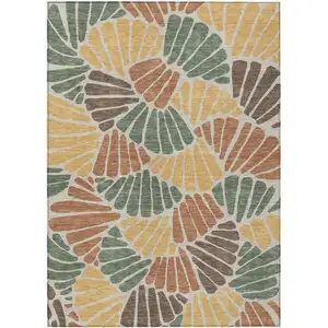 Photo of Artichoke Green Copper And Gold Floral Washable Indoor Outdoor Area Rug