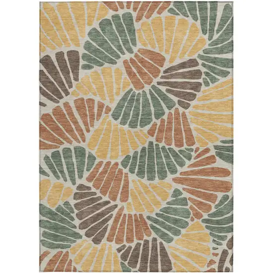 Artichoke Green Copper And Gold Floral Washable Indoor Outdoor Area Rug Photo 2