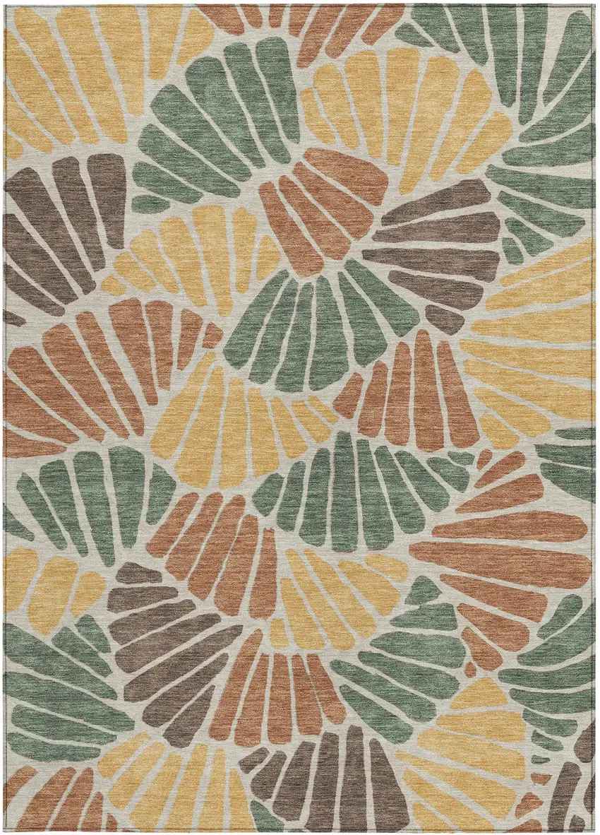 Artichoke Green Copper And Gold Floral Washable Indoor Outdoor Area Rug Photo 2