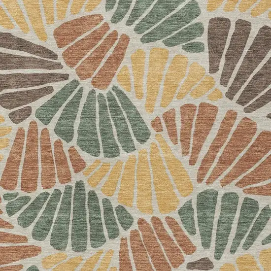 Artichoke Green Copper And Gold Floral Washable Indoor Outdoor Area Rug Photo 2