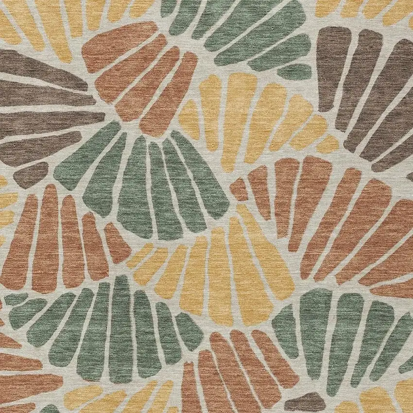 Artichoke Green Copper And Gold Floral Washable Indoor Outdoor Area Rug Photo 2