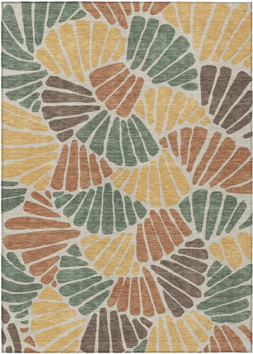 Artichoke Green Copper And Gold Floral Washable Indoor Outdoor Area Rug Photo 1