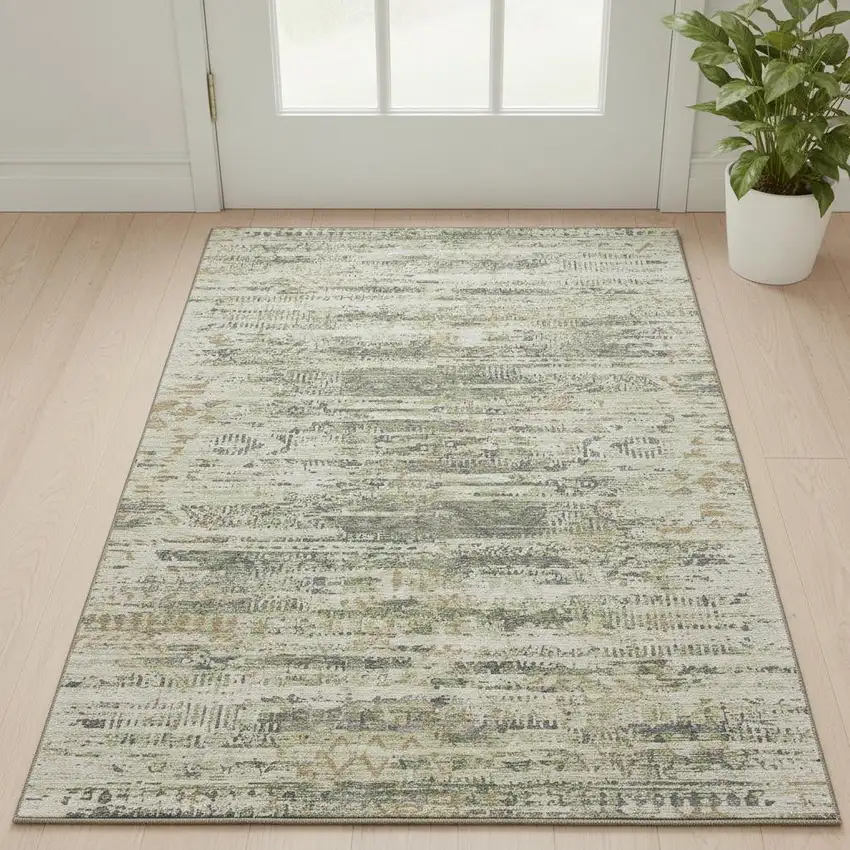 Artichoke Green Copper And Gray Moroccan Washable Area Rug With UV Protection Photo 2