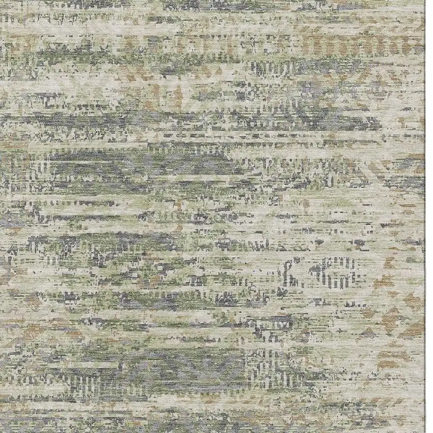 Artichoke Green Copper And Gray Moroccan Washable Area Rug With UV Protection Photo 3