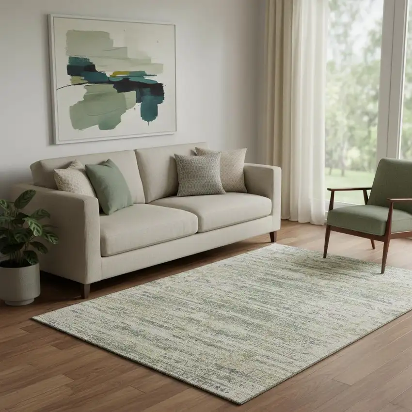 Artichoke Green Copper And Gray Moroccan Washable Area Rug With UV Protection Photo 2