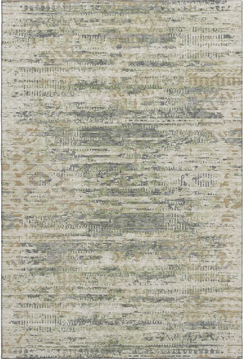 Artichoke Green Copper And Gray Moroccan Washable Area Rug With UV Protection Photo 1