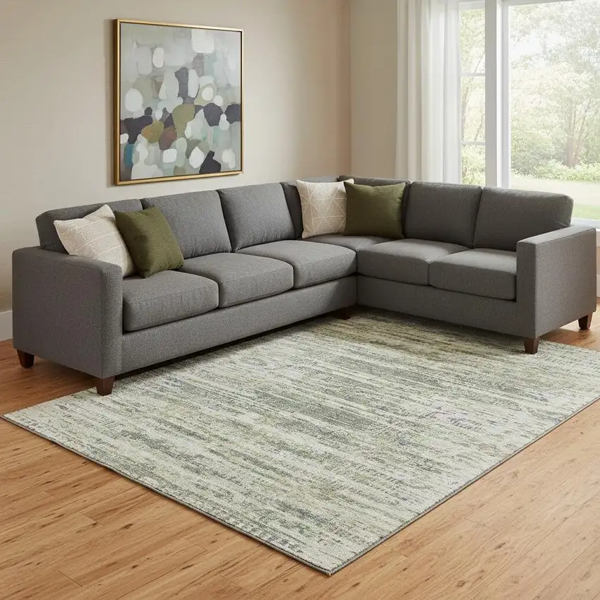 Artichoke Green Copper And Gray Moroccan Washable Area Rug With UV Protection Photo 2