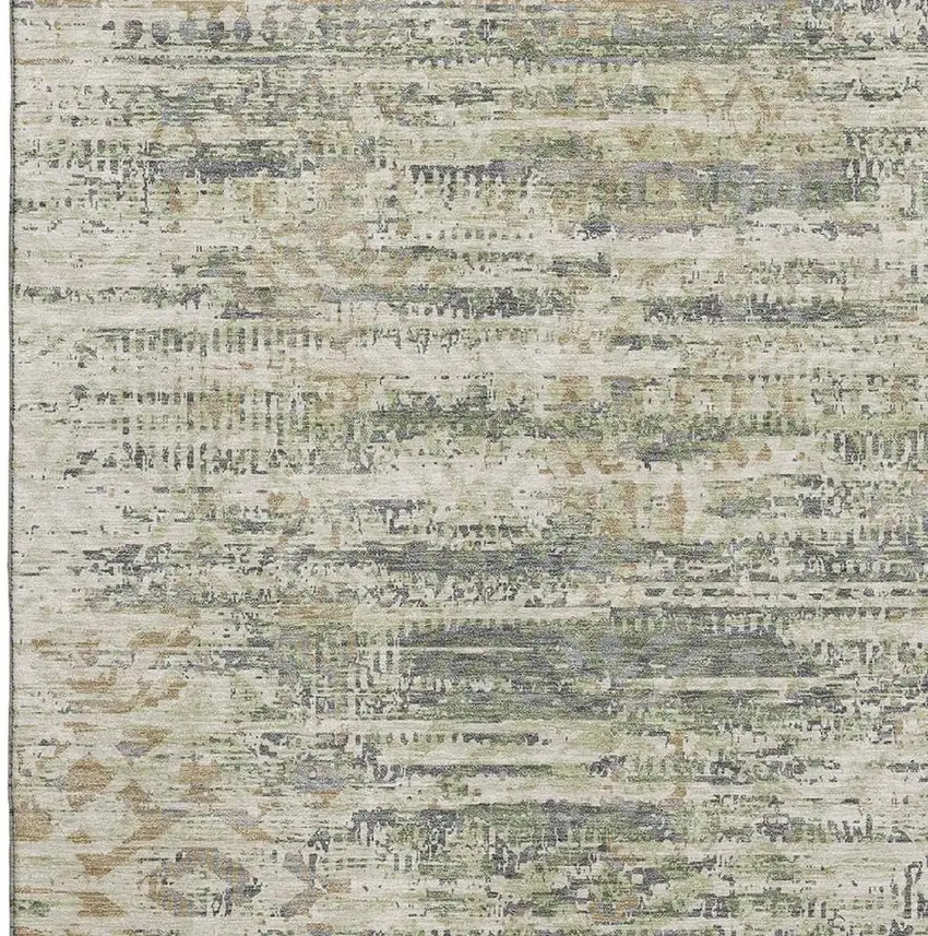 Artichoke Green Copper And Gray Moroccan Washable Area Rug With UV Protection Photo 3