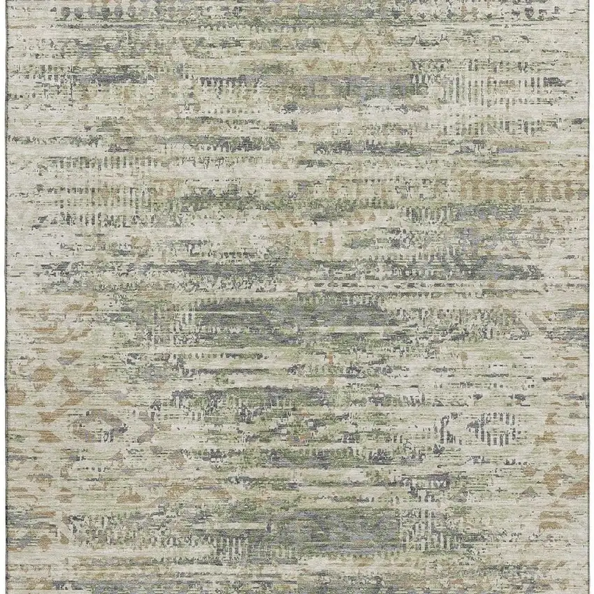 Artichoke Green Copper And Gray Moroccan Washable Area Rug With UV Protection Photo 4