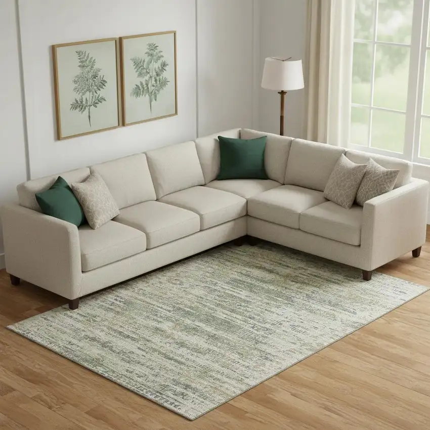 Artichoke Green Copper And Gray Moroccan Washable Area Rug With UV Protection Photo 2