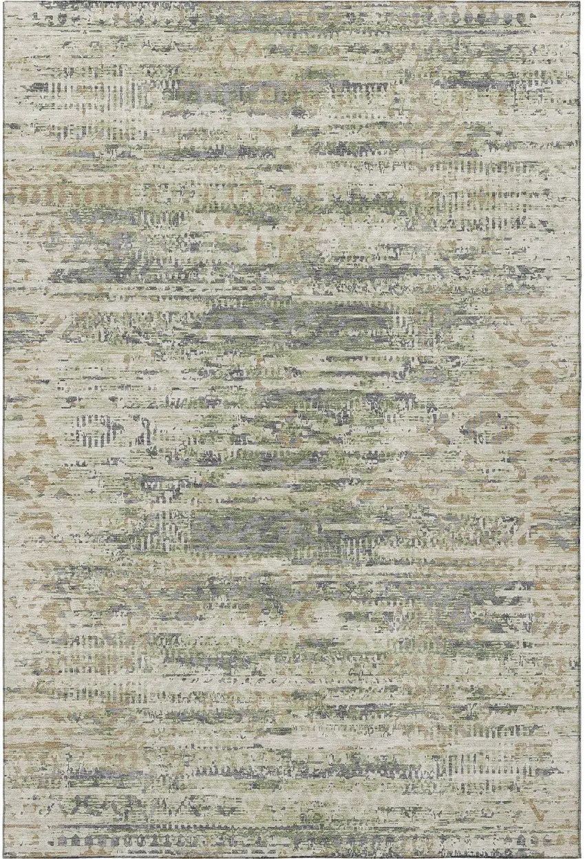 Artichoke Green Copper And Gray Moroccan Washable Area Rug With UV Protection Photo 4