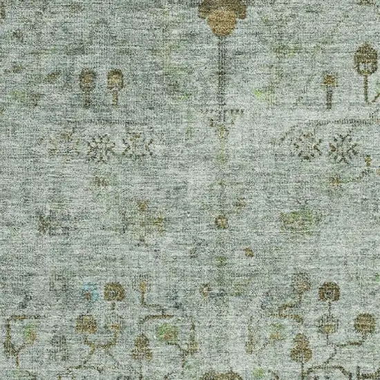 Artichoke Green Copper And Gray Oriental Washable Area Rug With UV Protection Photo 3