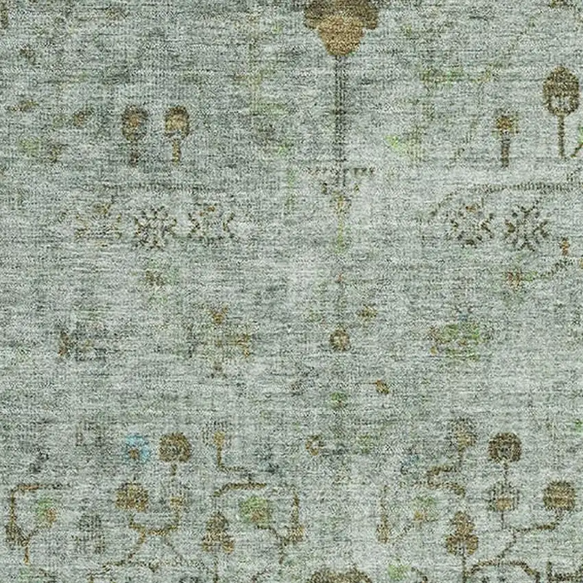 Artichoke Green Copper And Gray Oriental Washable Area Rug With UV Protection Photo 3