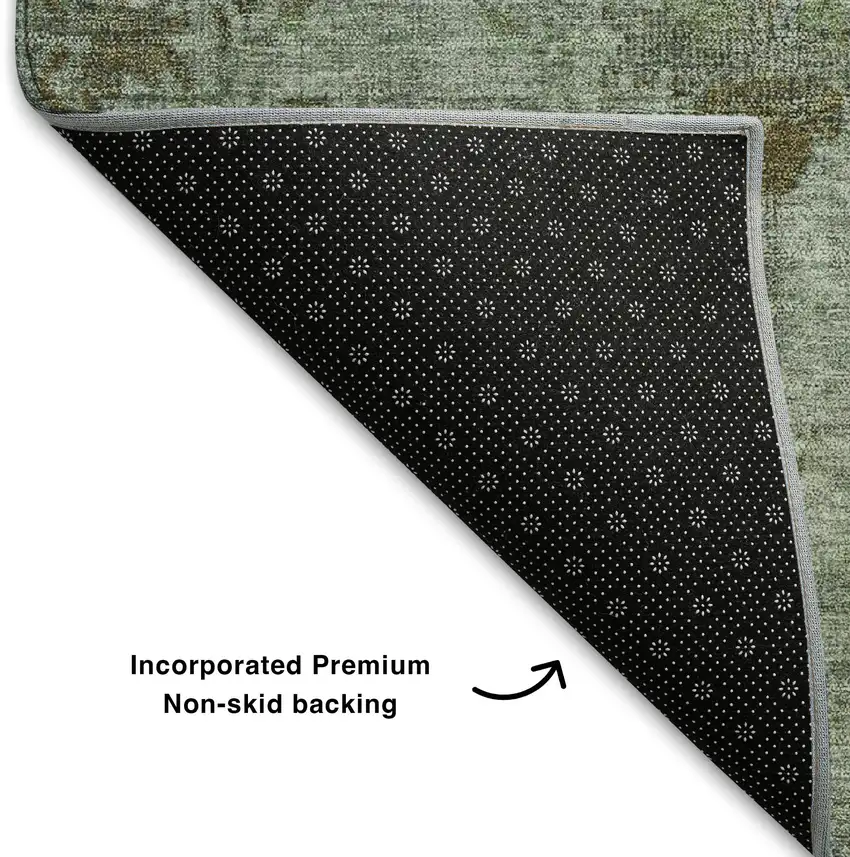 Artichoke Green Copper And Gray Oriental Washable Area Rug With UV Protection Photo 7