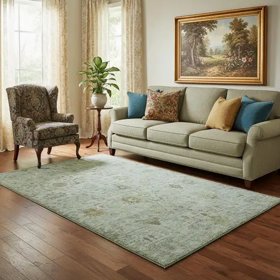 Artichoke Green Copper And Gray Oriental Washable Area Rug With UV Protection Photo 2