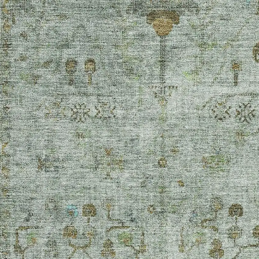 Artichoke Green Copper And Gray Oriental Washable Area Rug With UV Protection Photo 3