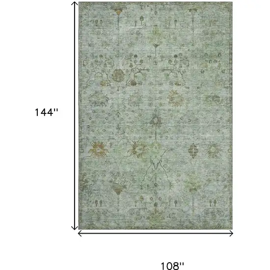 Artichoke Green Copper And Gray Oriental Washable Area Rug With UV Protection Photo 9
