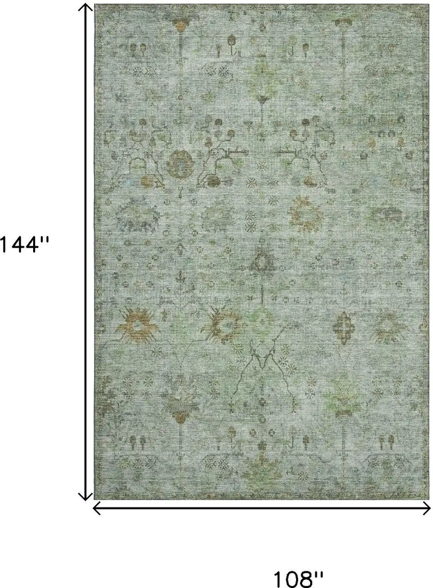 Artichoke Green Copper And Gray Oriental Washable Area Rug With UV Protection Photo 9