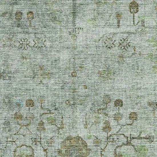 Artichoke Green Copper And Gray Oriental Washable Area Rug With UV Protection Photo 3
