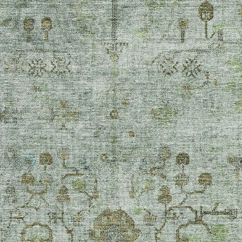 Artichoke Green Copper And Gray Oriental Washable Area Rug With UV Protection Photo 3