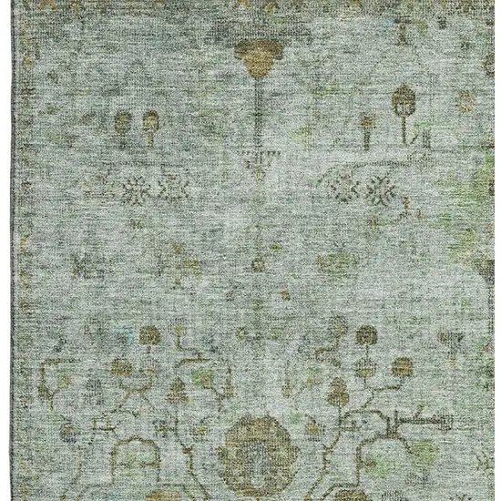 Artichoke Green Copper And Gray Oriental Washable Area Rug With UV Protection Photo 4
