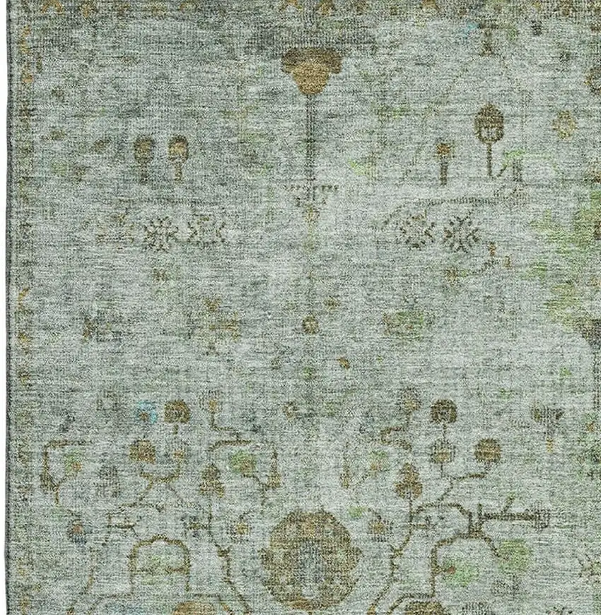 Artichoke Green Copper And Gray Oriental Washable Area Rug With UV Protection Photo 4