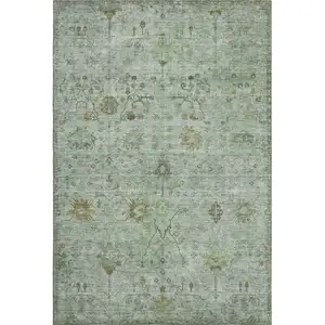 Photo of Artichoke Green Copper And Gray Oriental Washable Area Rug With UV Protection