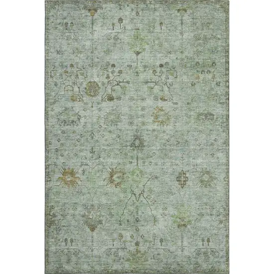 Artichoke Green Copper And Gray Oriental Washable Area Rug With UV Protection Photo 1