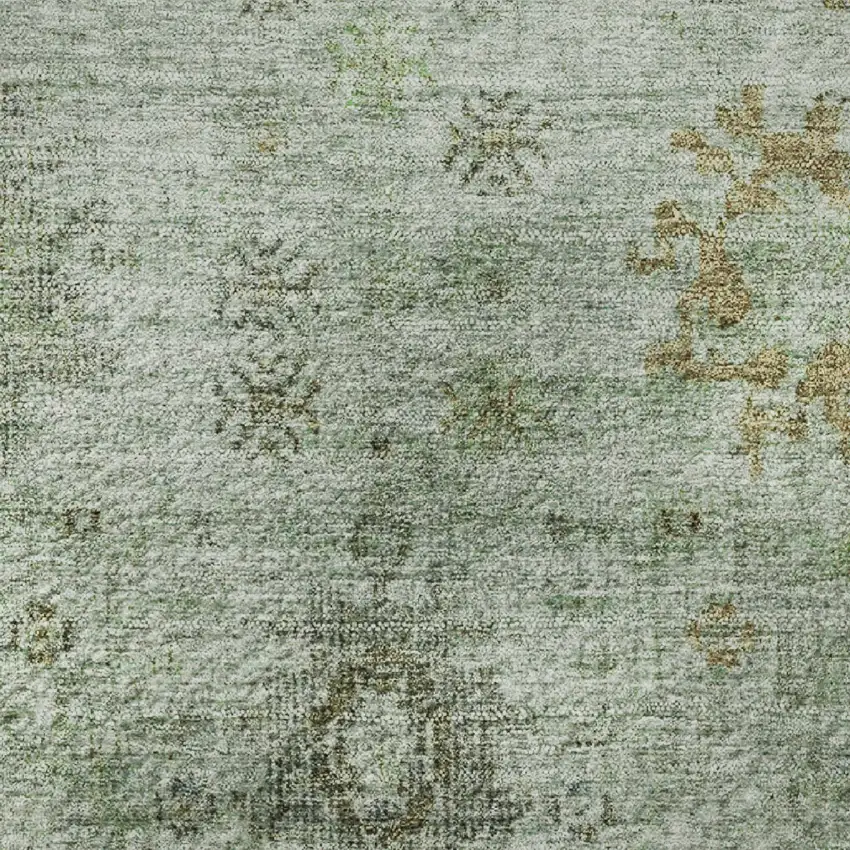 Artichoke Green Copper And Gray Oriental Washable Area Rug With UV Protection Photo 9