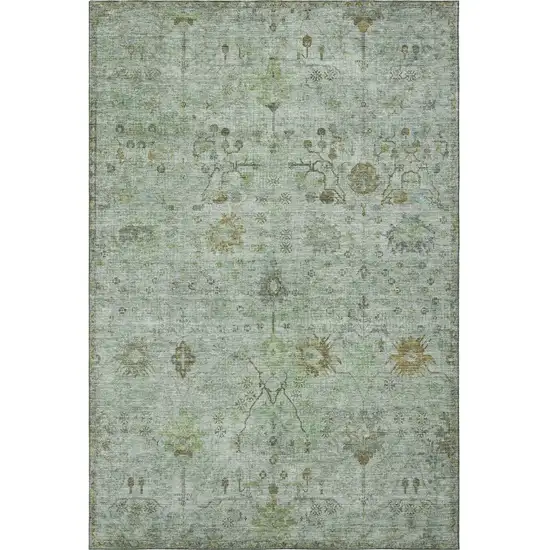 Artichoke Green Copper And Gray Oriental Washable Area Rug With UV Protection Photo 3