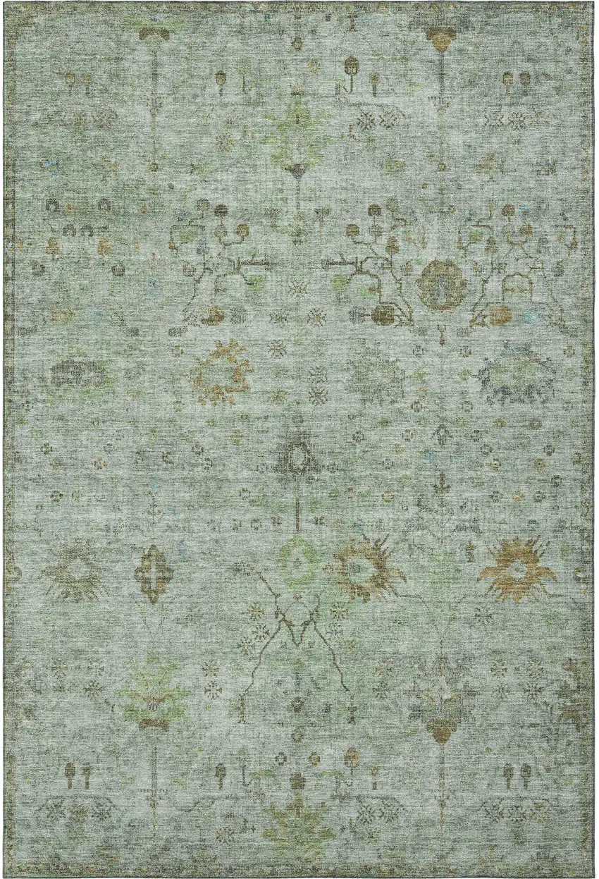 Artichoke Green Copper And Gray Oriental Washable Area Rug With UV Protection Photo 3